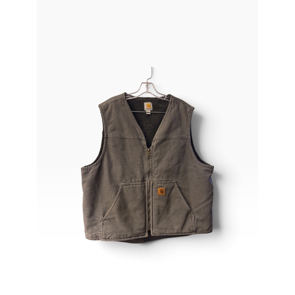 Carhartt V26-GVL Sandstone Sherpa Lined Vest Mens XL Gravel Gray Canvas Workwear